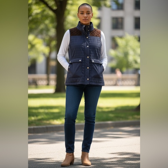 Vineyard Vines Jackets & Blazers - Vineyard Vines Dark Blue Quilted Vest with Dark Brown Details